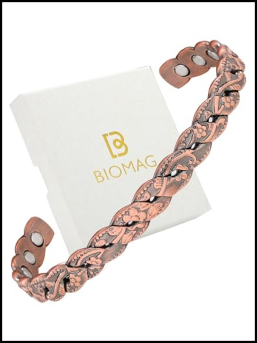 Magnetic Copper Bracelet Cuff Bangle with 6 Powerful Magnets Adjustable